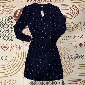 Navy with purple polka dot long sleeve dress